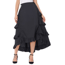Belle Poque Retro Vintage Gothic Womens Costume Coton Noir High Low Skirt BP000222-1